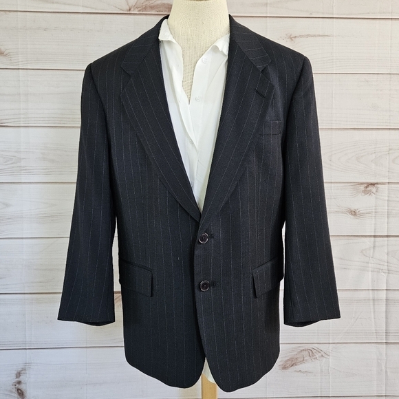 Givenchy Vintage Single Breast Tailored Pinstripe Blazer in Blue and Tan Sz 39S - Picture 2 of 16